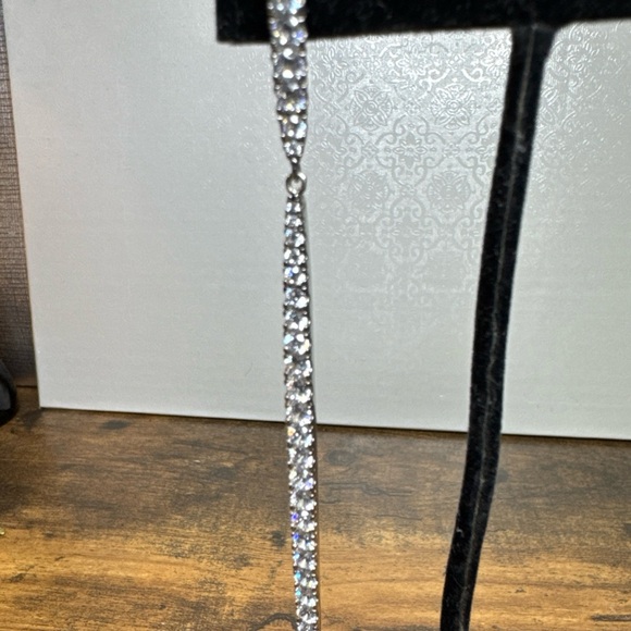 Sterling silver and CZ dangle bar post earrings - Picture 4 of 13